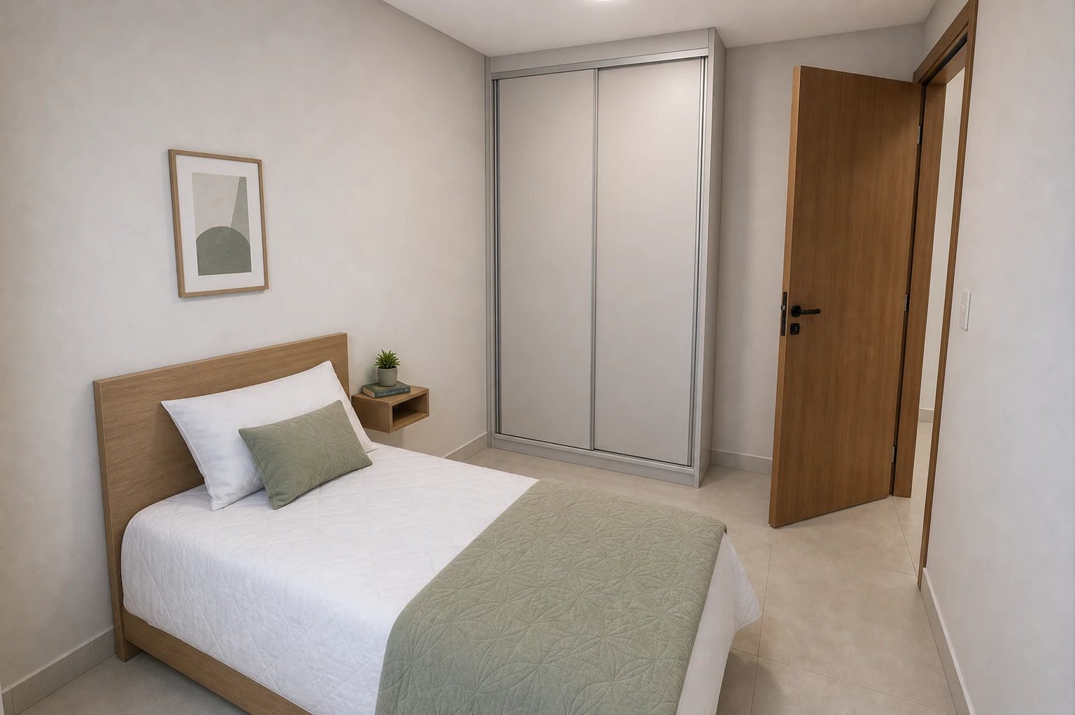 Segundo dormitório em configuração alternativa com cama e armário